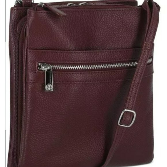 Giani Bernini Triple Zip Pebble Leather Dasher Crossbody- Wine - Picture 4 of 7